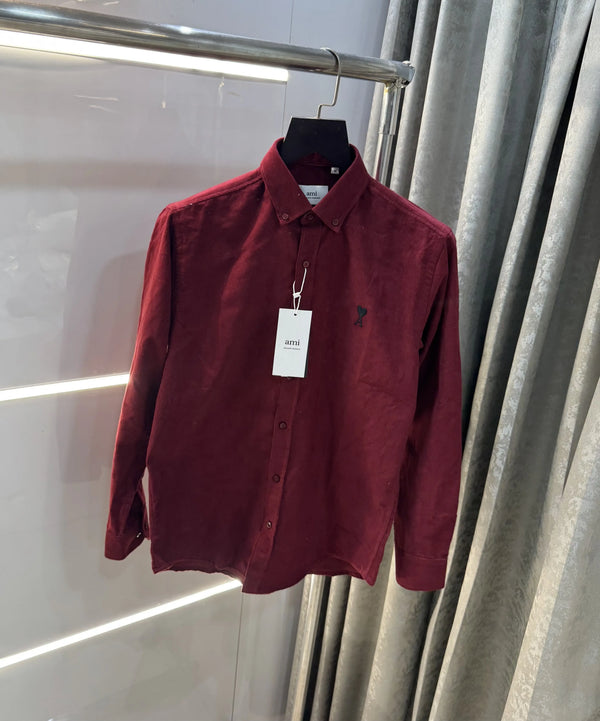 Ami Paris Maroon Embroidry Logo Premium Shirt
