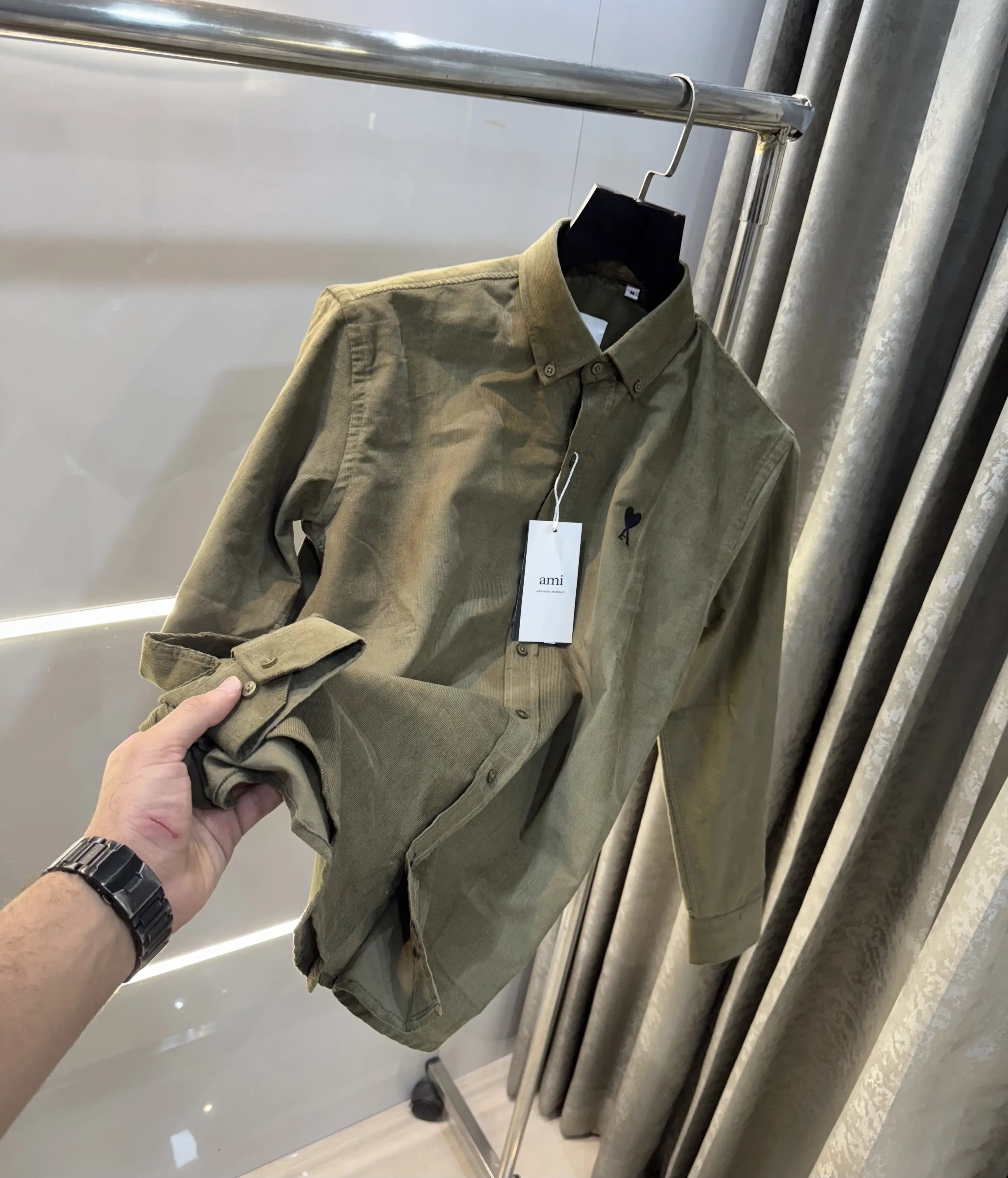 Ami Paris Olive Embroidry Logo Premium Shirt