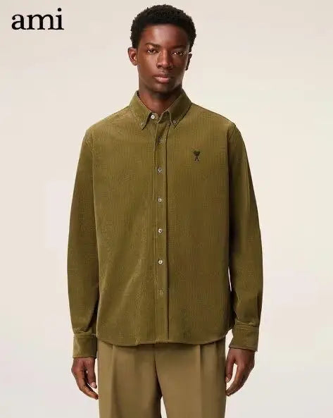 Ami Paris Olive Embroidry Logo Premium Shirt