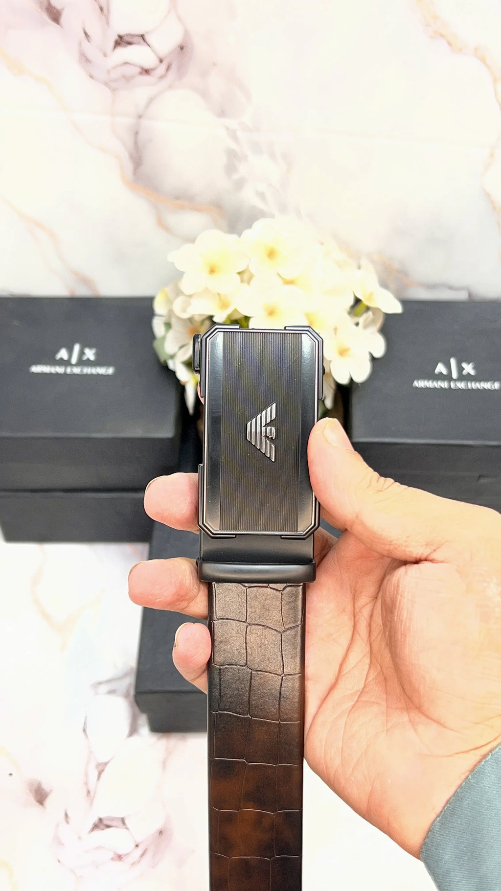 Ax ARMANI EXCHANGE CROCODILE IMP PREMIUM QUALITY AUTOLOCK BELTS WITH OG BOX AX-512