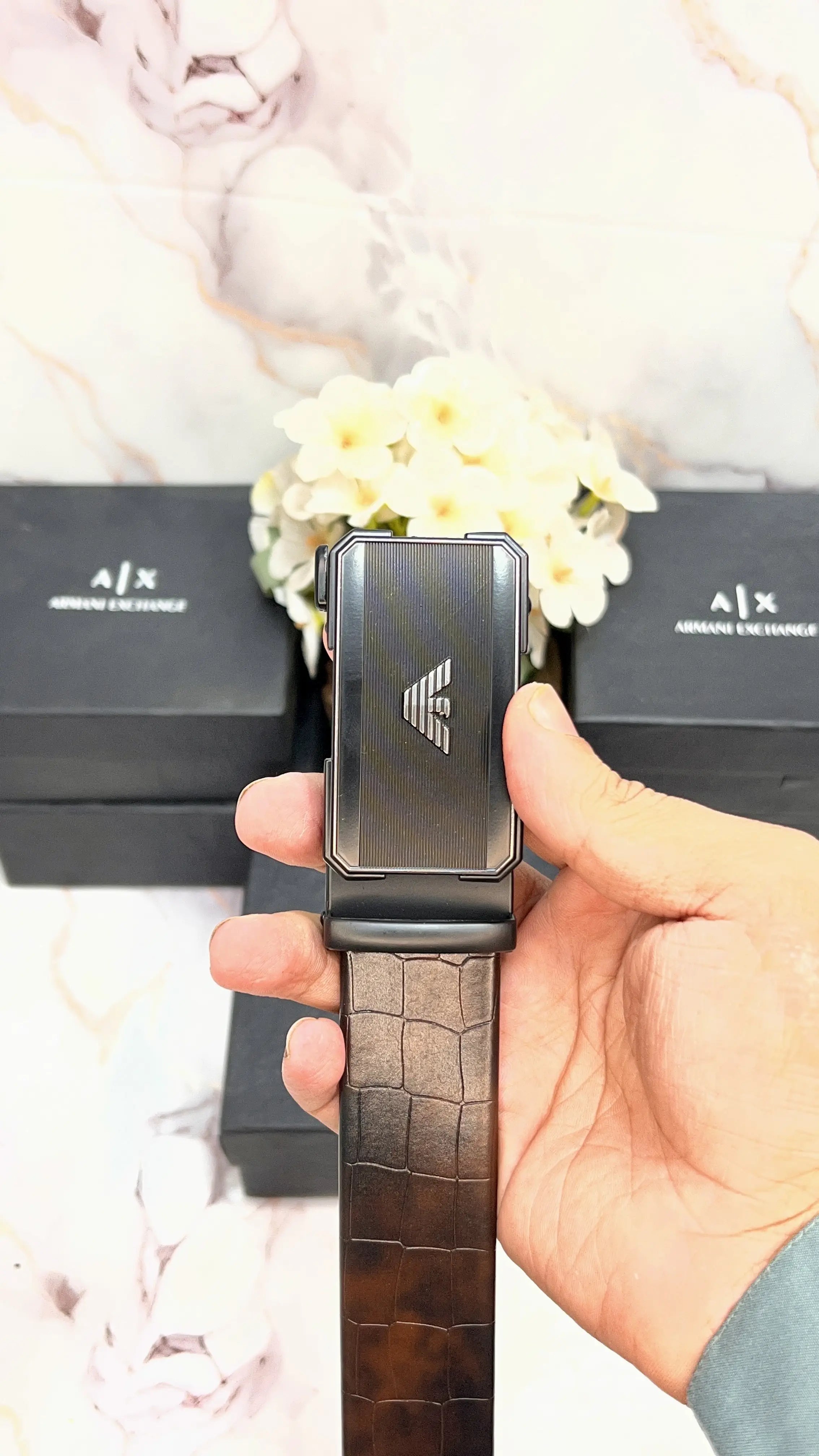 Ax ARMANI EXCHANGE CROCODILE IMP PREMIUM QUALITY AUTOLOCK BELTS WITH OG BOX AX-512