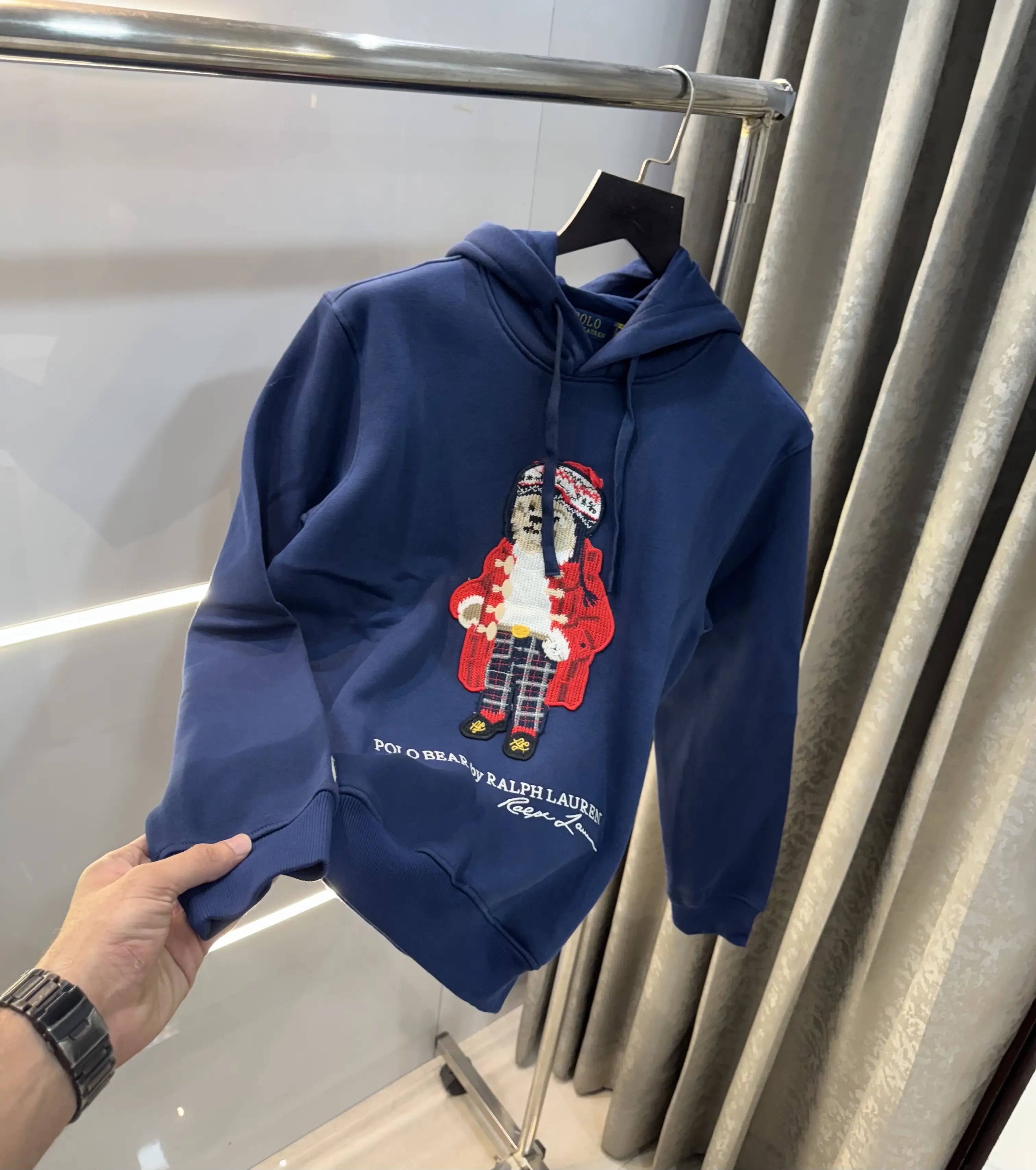 Ralph  Lauren Navy Blue Teddy Edition Embroidery Logo Imported Hoodie Secondary image