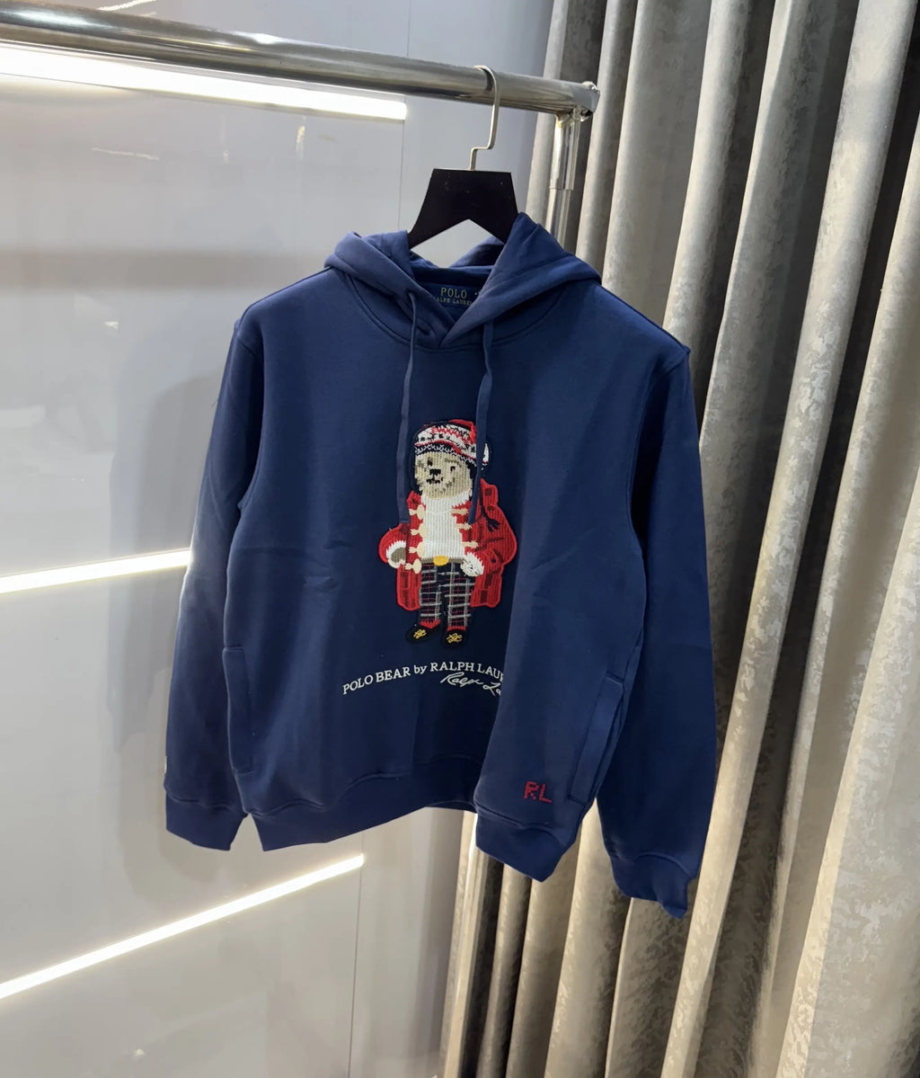 Ralph  Lauren Navy Blue Teddy Edition Embroidery Logo Imported Hoodie