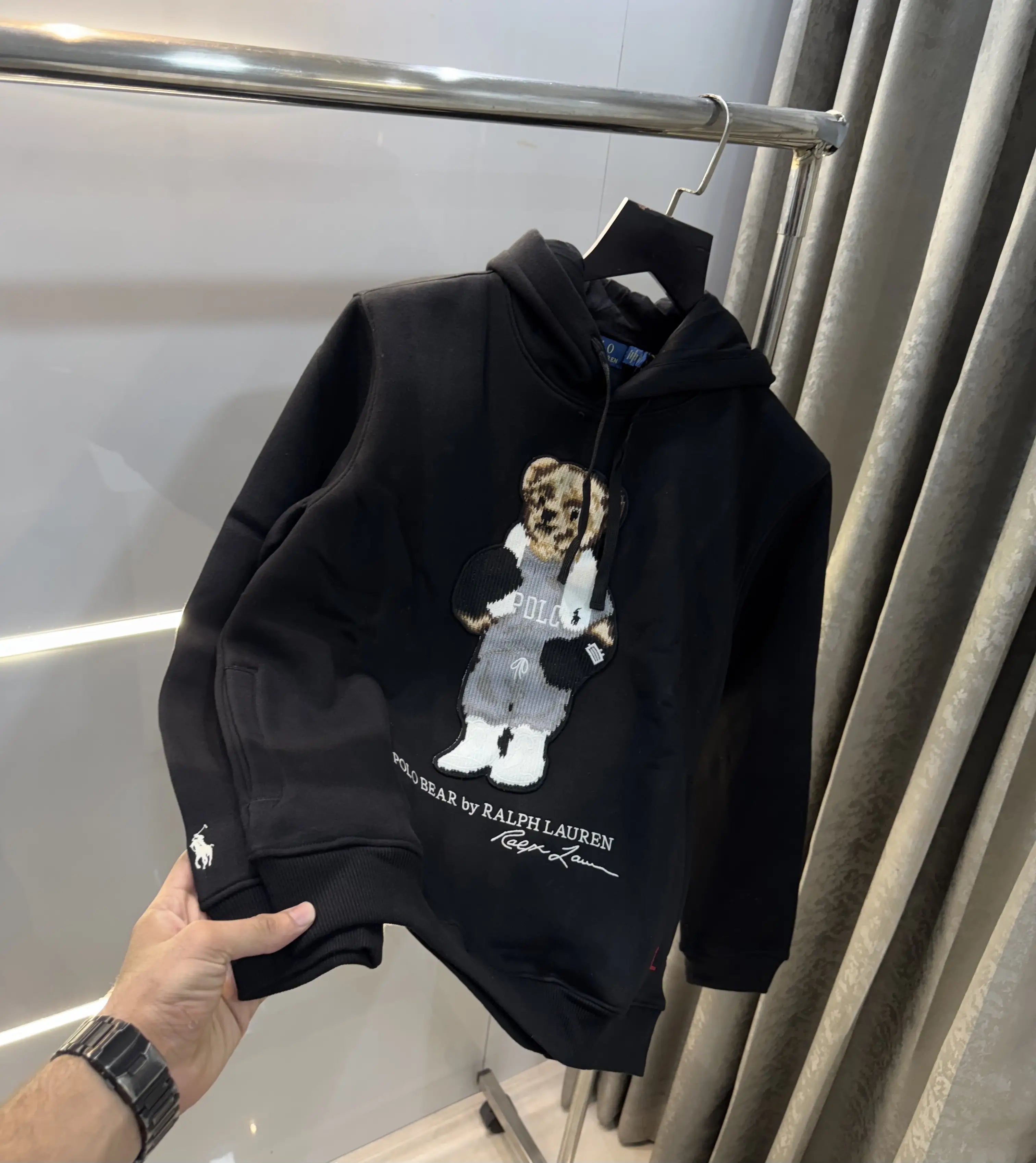 Ralph  Lauren Black Teddy Edition Embroidery Logo Imported Hoodie