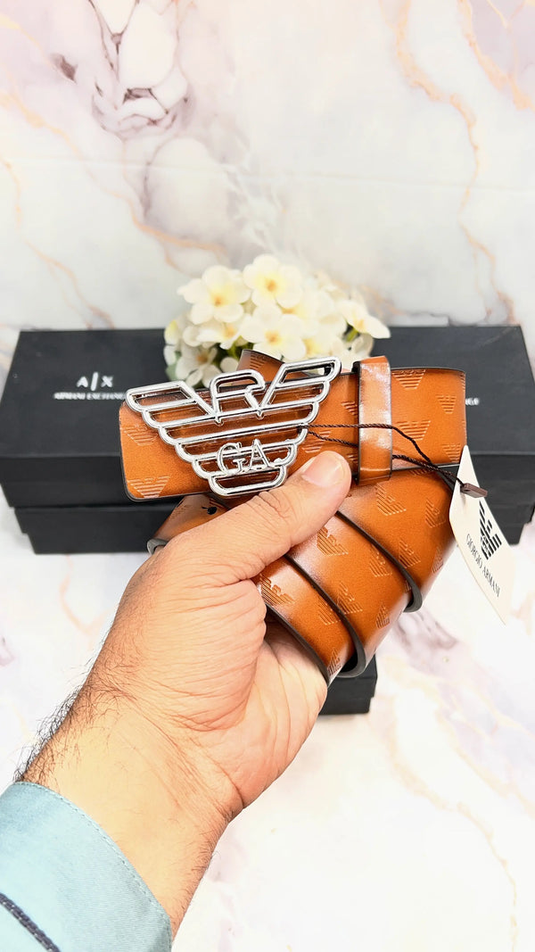 A_X ARm_ANI EXCHNAGE PREMIUM QUALITY IMPORTED EMBOSSED LEATHER BELT WITH OG BOX AX-511