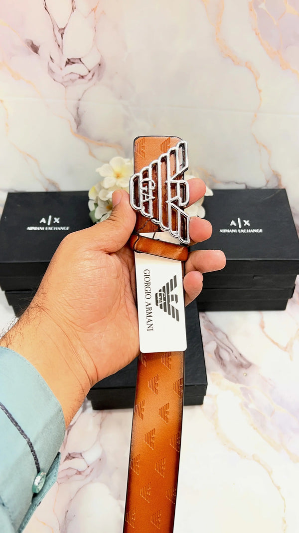A_X ARm_ANI EXCHNAGE PREMIUM QUALITY IMPORTED EMBOSSED LEATHER BELT WITH OG BOX AX-511