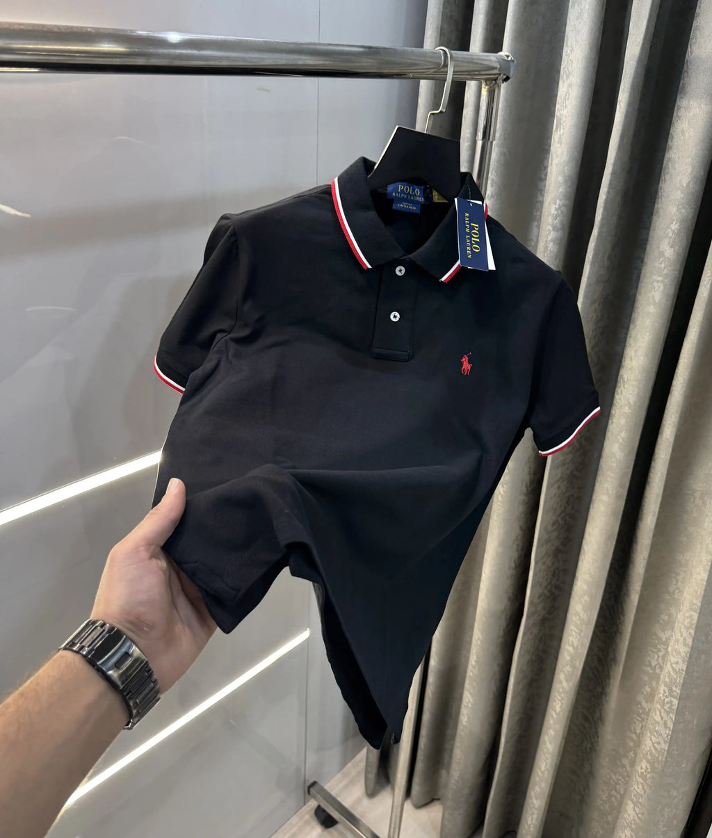 Ralph  Lauren Black Embroidery Logo Premium Polo T-Shirt
