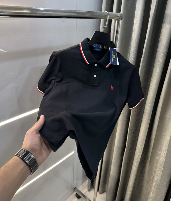 Ralph  Lauren Black Embroidery Logo Premium Polo T-Shirt