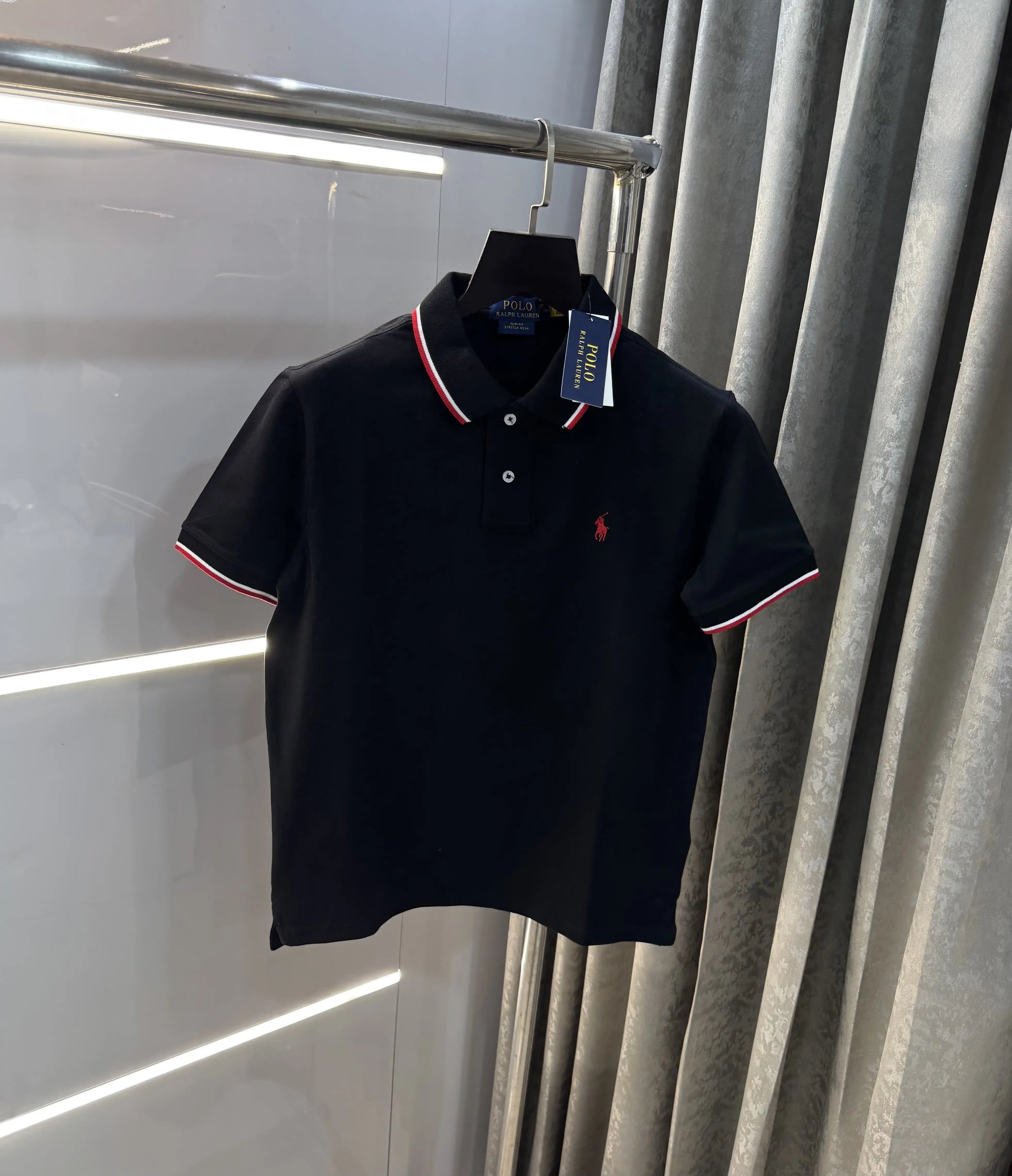 Ralph  Lauren Black Embroidery Logo Premium Polo T-Shirt