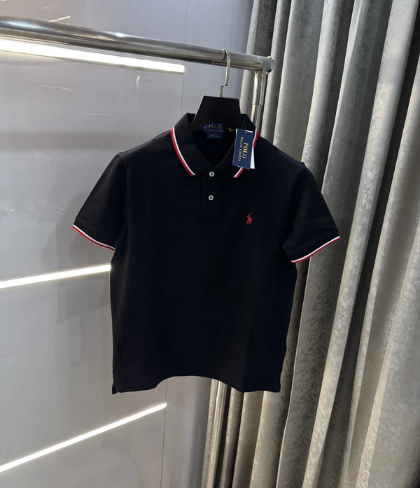 Ralph  Lauren Black Embroidery Logo Premium Polo T-Shirt