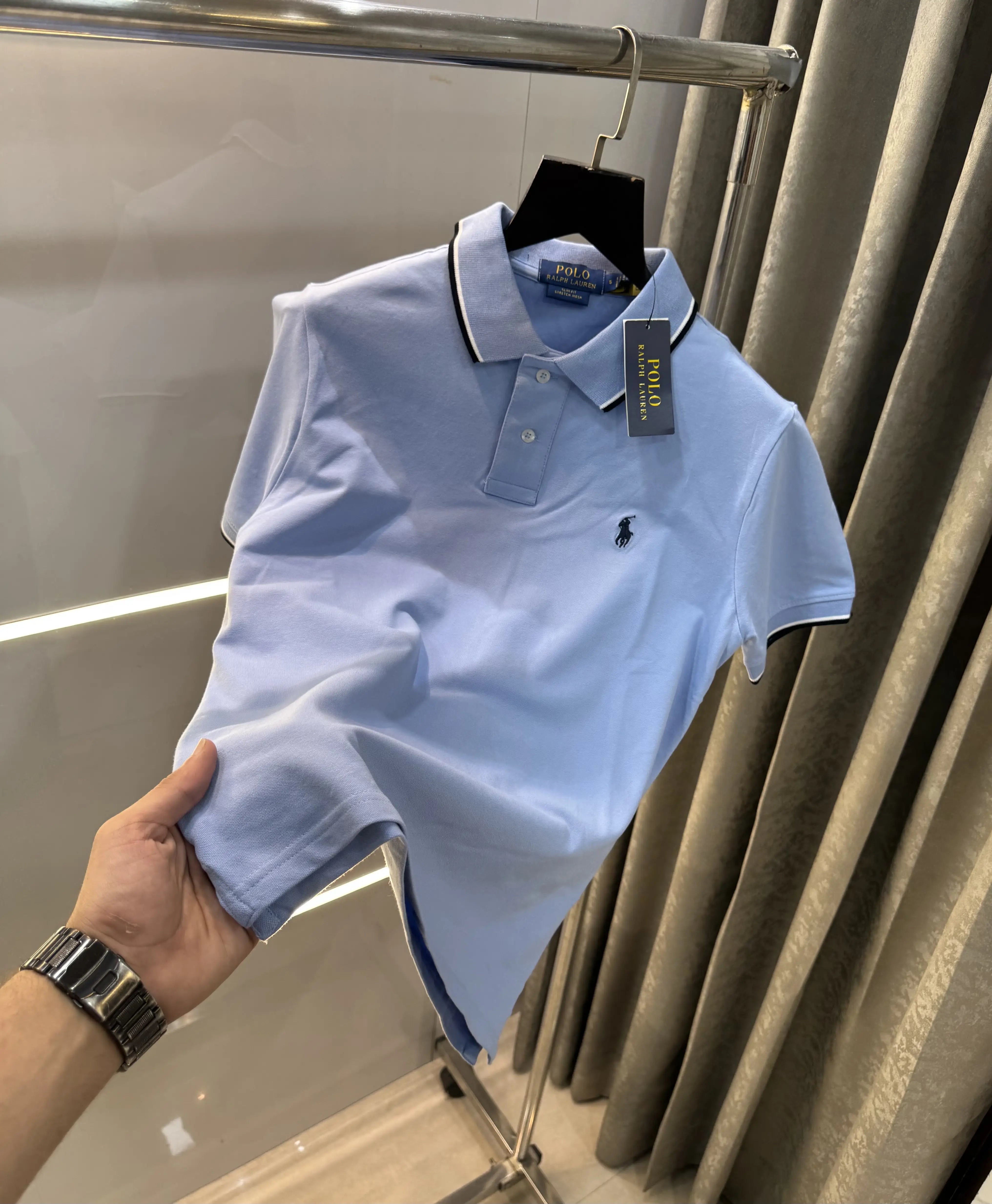 Ralph  Lauren Sky Blue Embroidery Logo Premium Polo T-Shirt Main image
