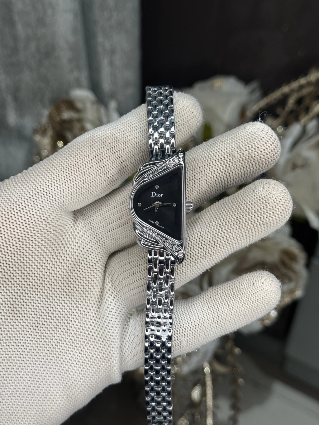 Dio r Silver Black Diamond Premium Ladies Watch