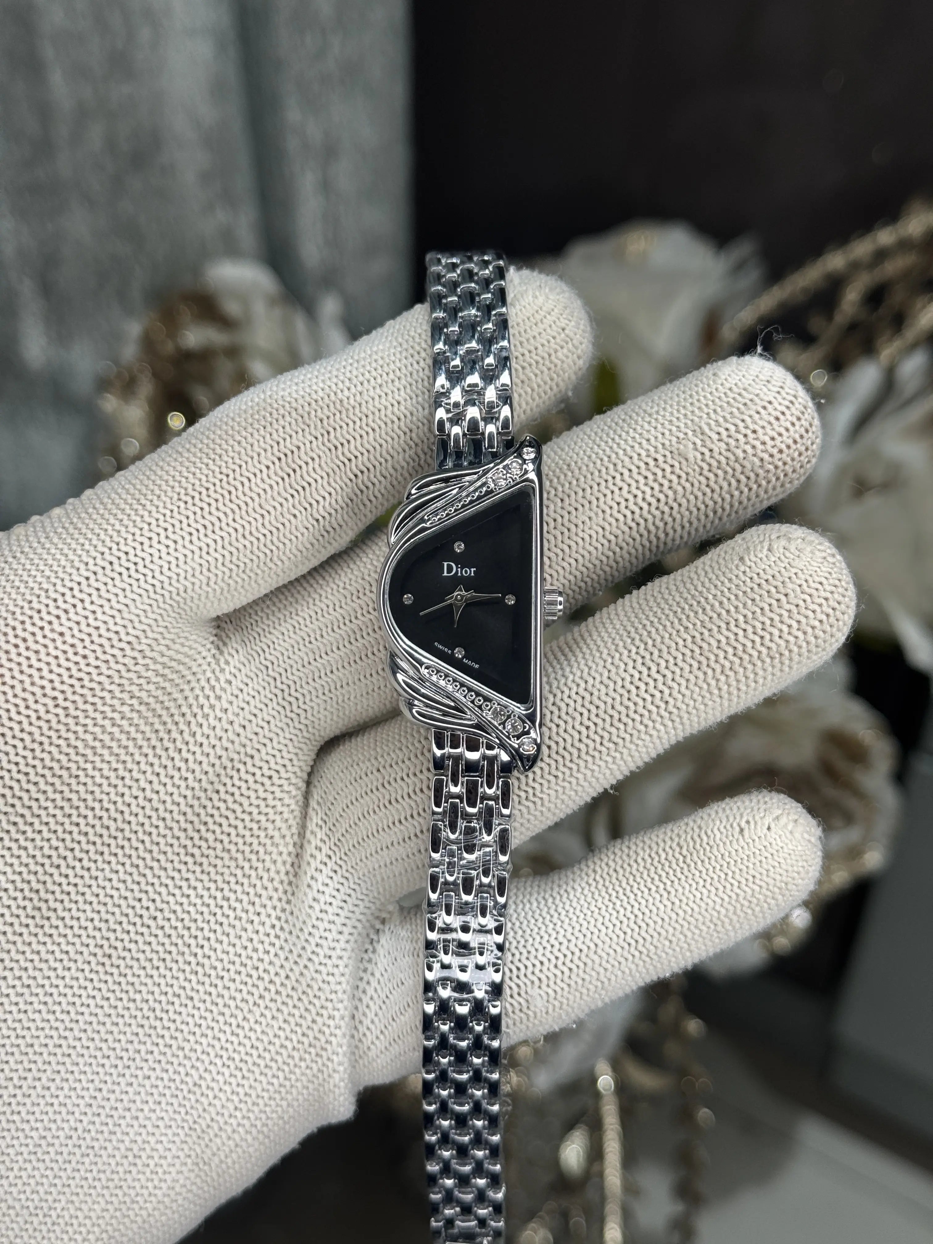 Dio r Silver Black Diamond Premium Ladies Watch