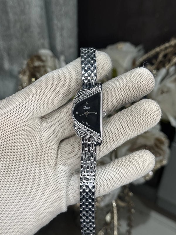 Dio r Silver Black Diamond Premium Ladies Watch