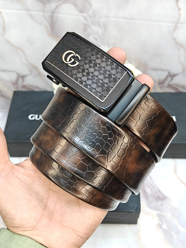 GUCCI PREMIUM QUALITY AUTOLOCK BELT WITH CROCODILE STRIP & OG BOX GG-220