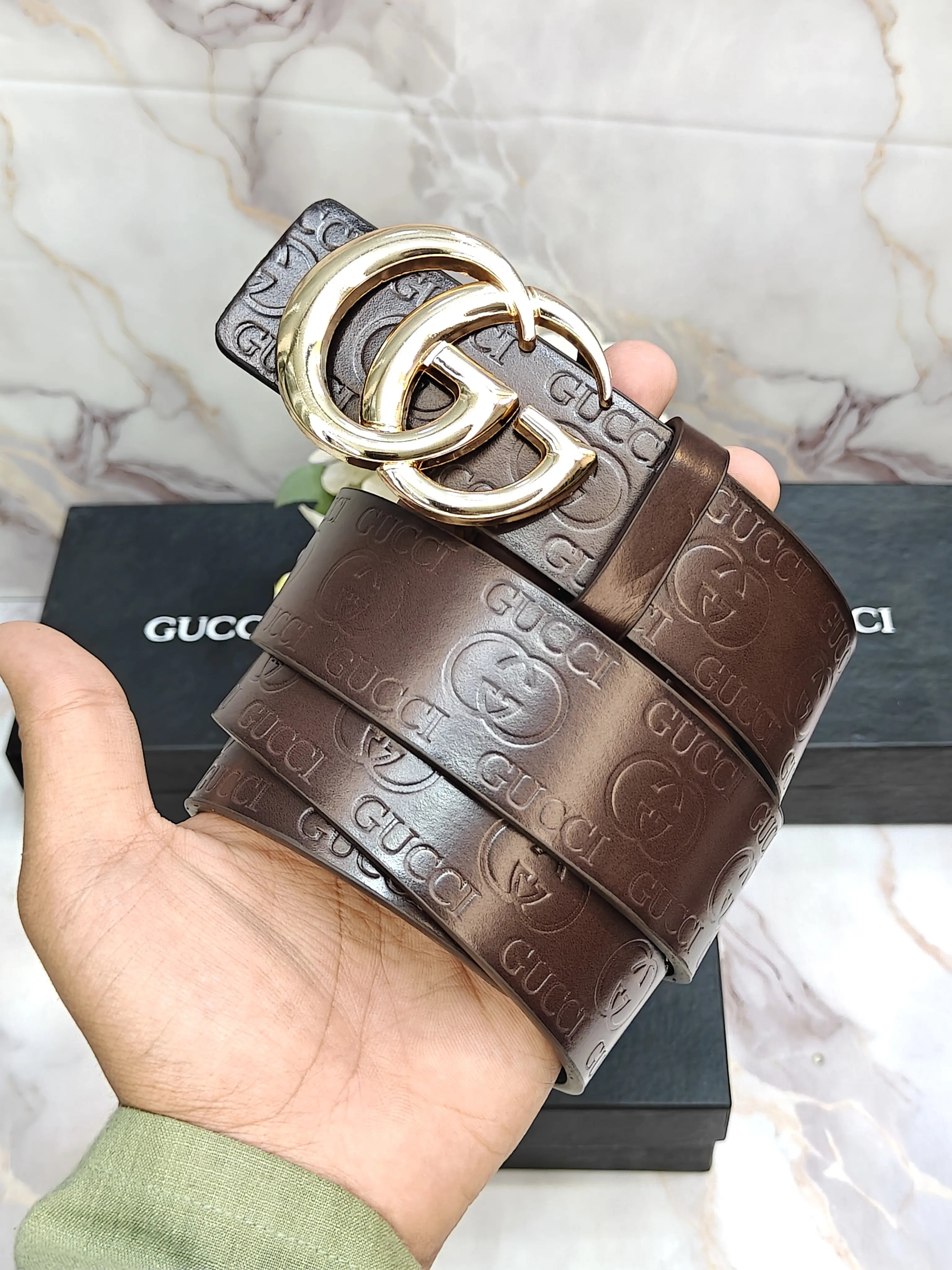 GUCCI PREMIUM QUALITY IMP LEATHER EMBOSSED BELT WITH OG BOX GG-221