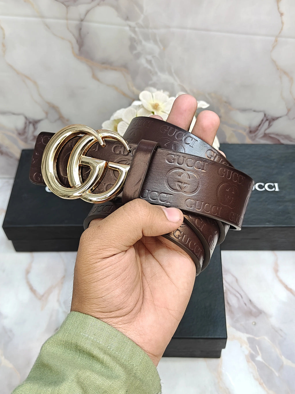 GUCCI PREMIUM QUALITY IMP LEATHER EMBOSSED BELT WITH OG BOX GG-221