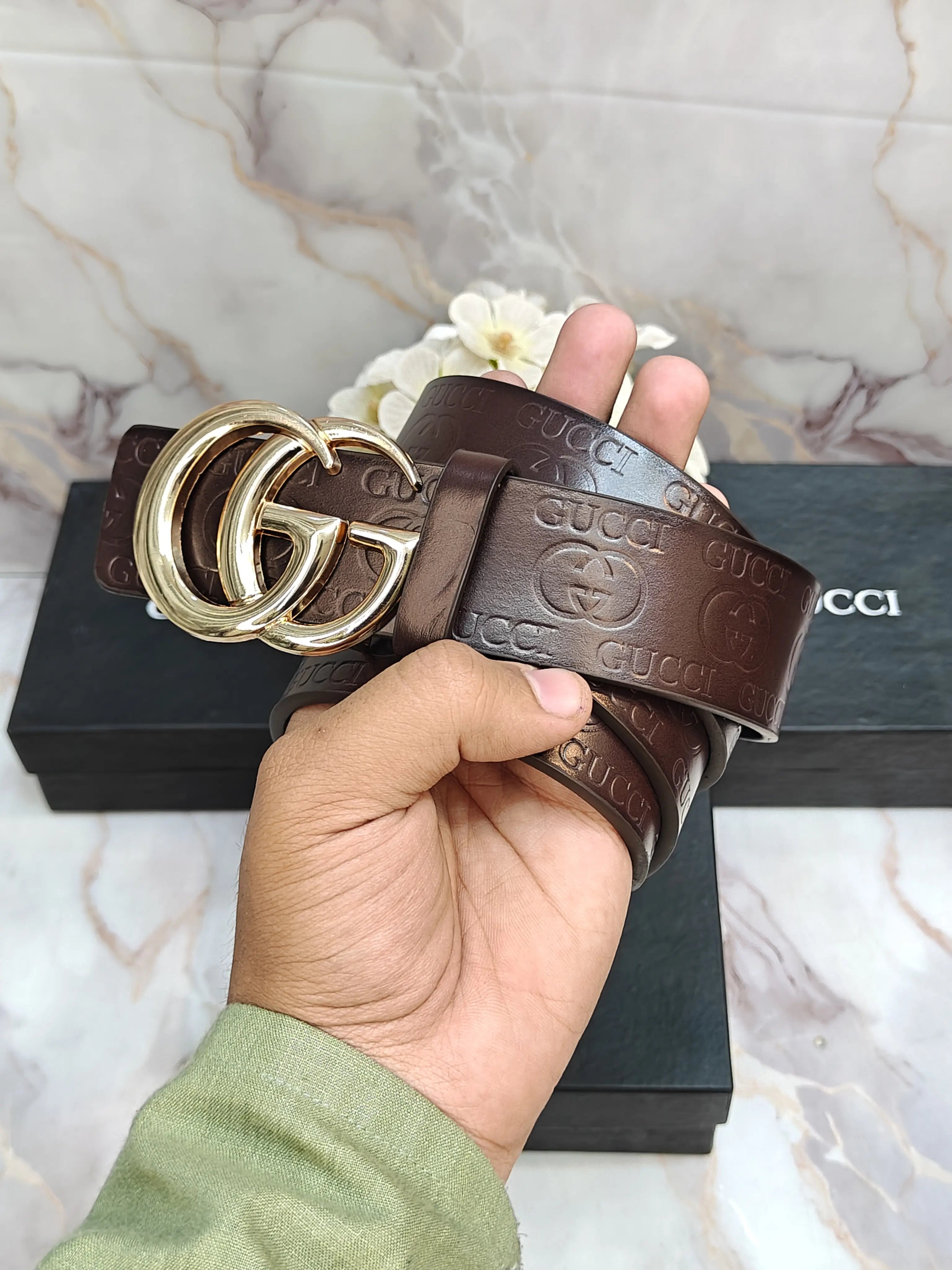 GUCCI PREMIUM QUALITY IMP LEATHER EMBOSSED BELT WITH OG BOX GG-221
