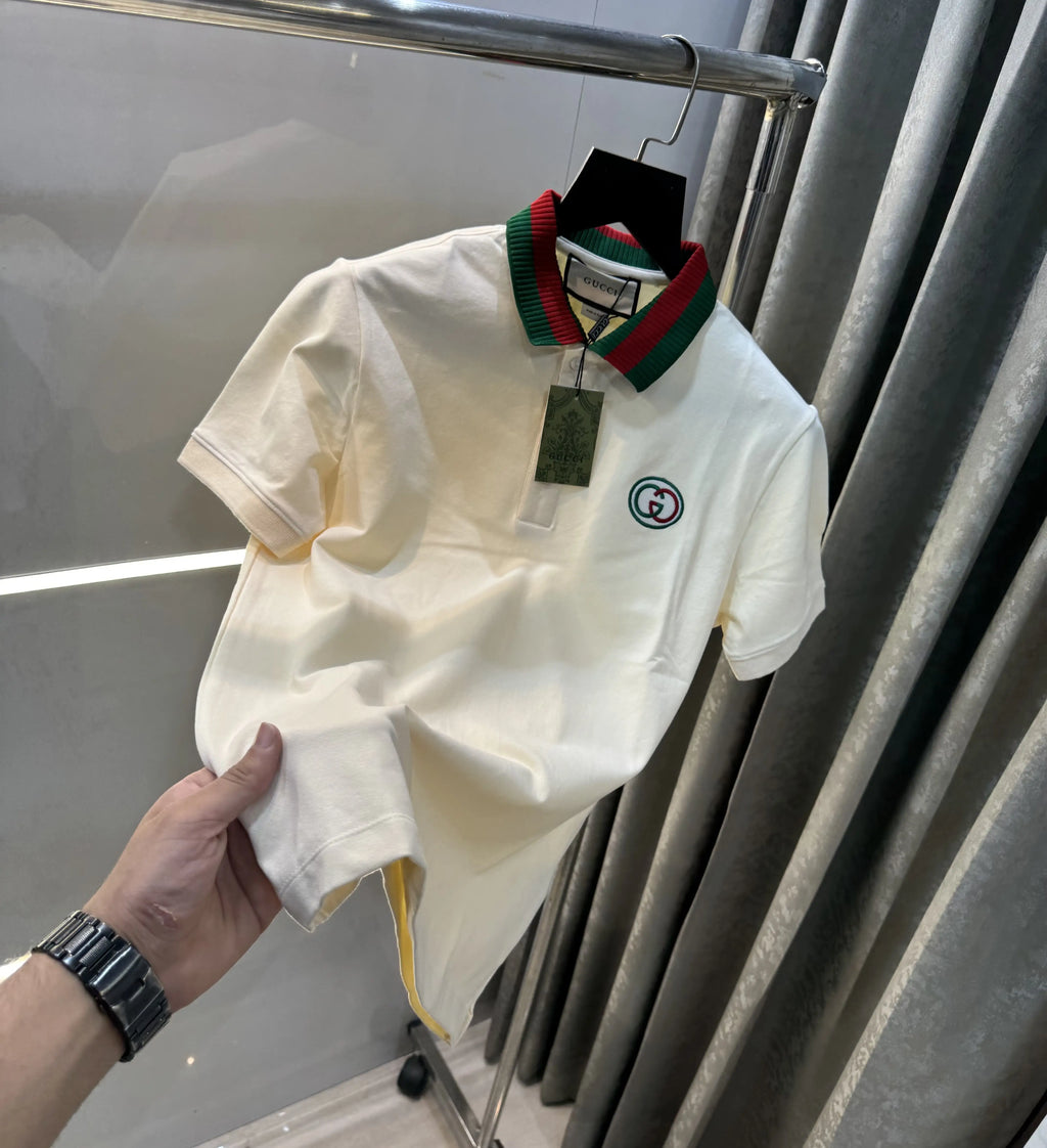 Gucc i Cream Logo Work Imported Polo T-Shirt