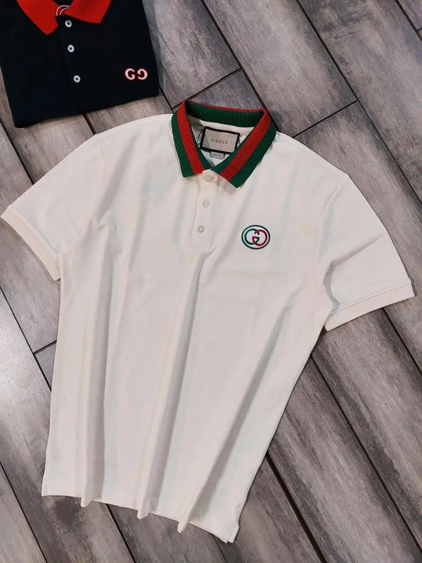 Gucc i Cream Logo Work Imported Polo T-Shirt