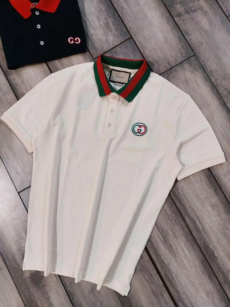 Gucc i Cream Logo Work Imported Polo T-Shirt