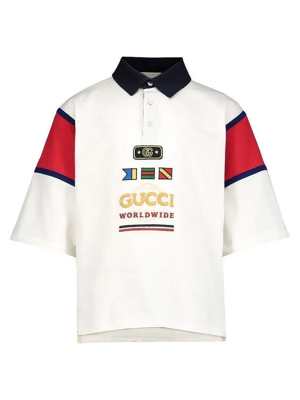 Gucc i White Logo Work Imported Polo T-Shirt