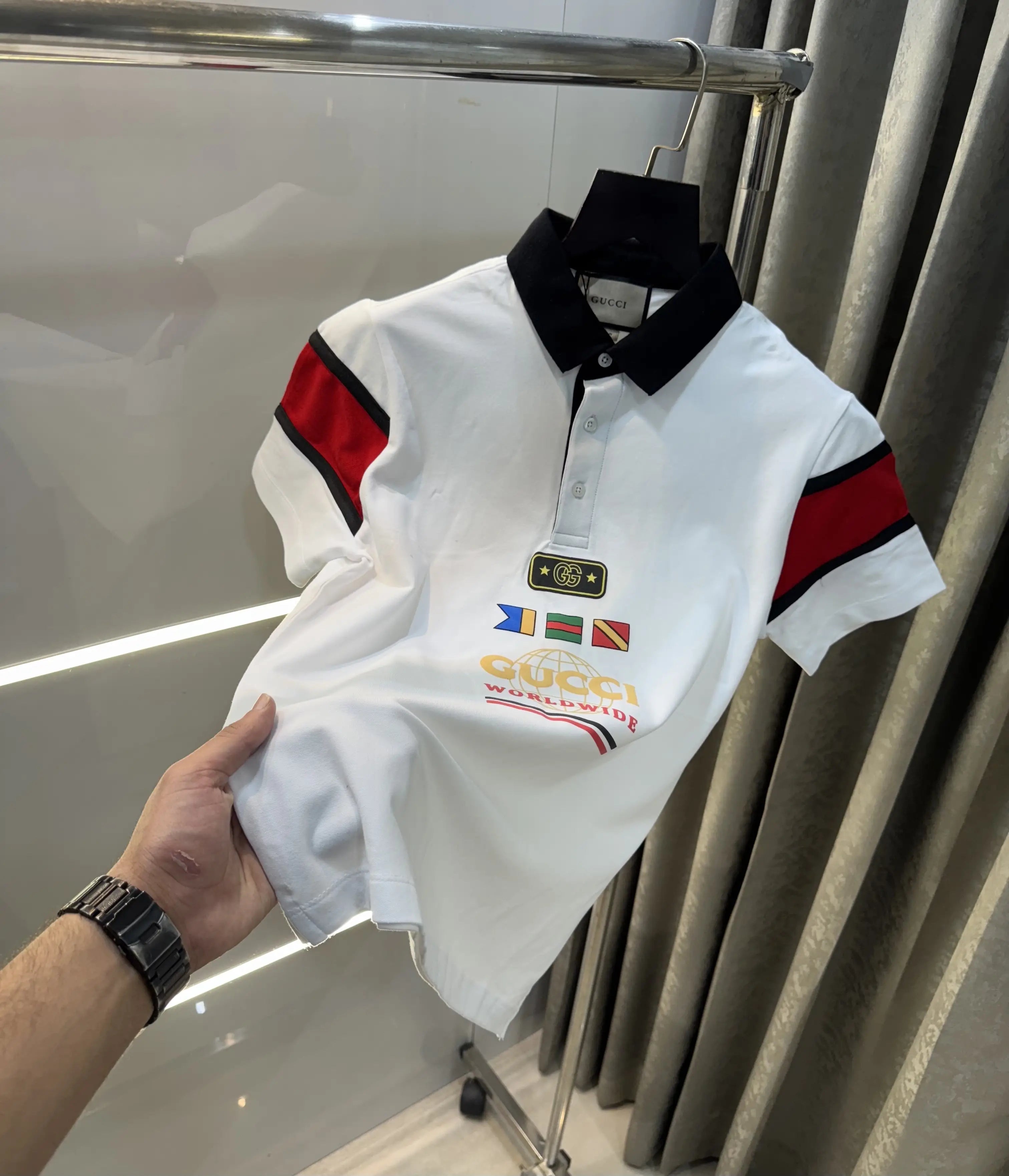 Gucc i White Logo Work Imported Polo T-Shirt