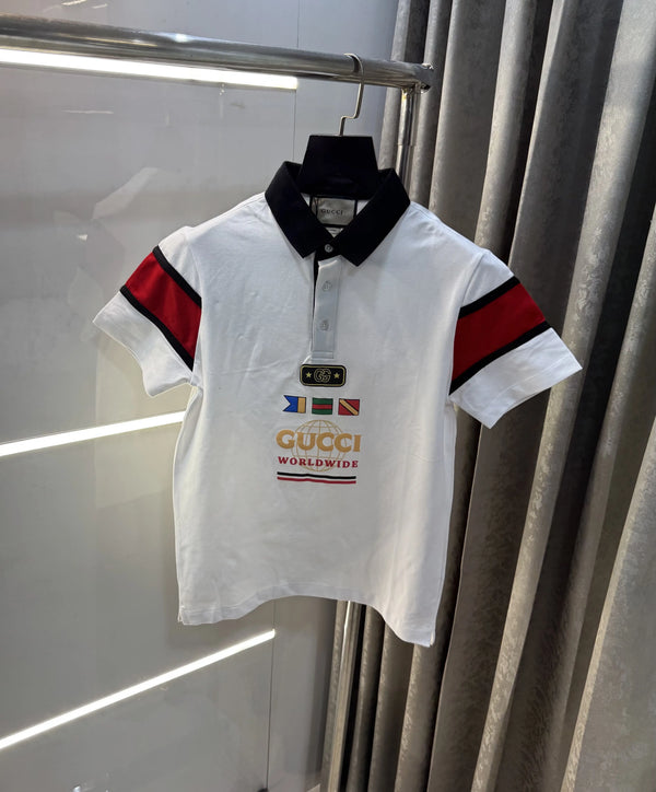 Gucc i White Logo Work Imported Polo T-Shirt