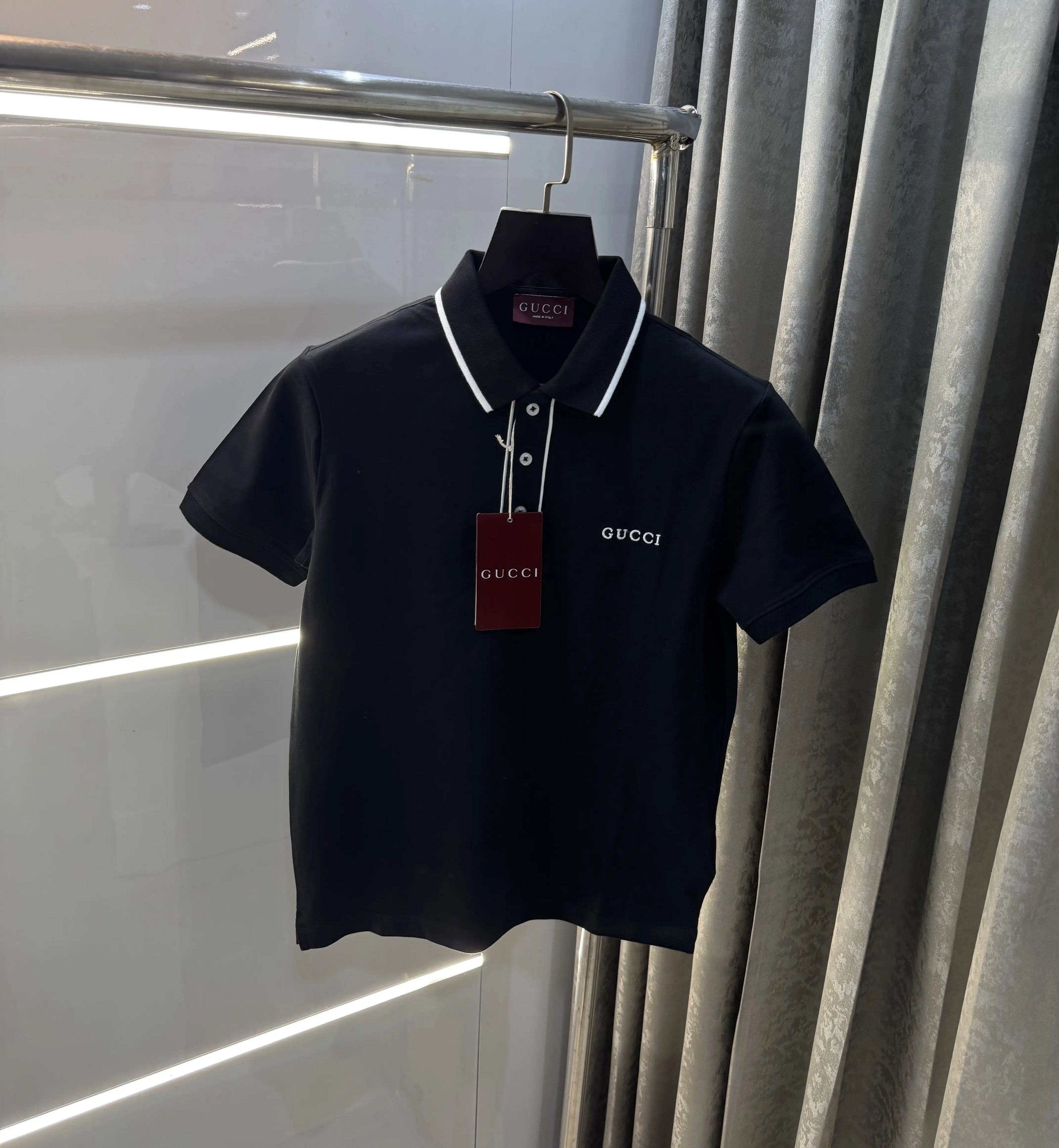 Gucc i Black Logo Work Imported Polo T-Shirt