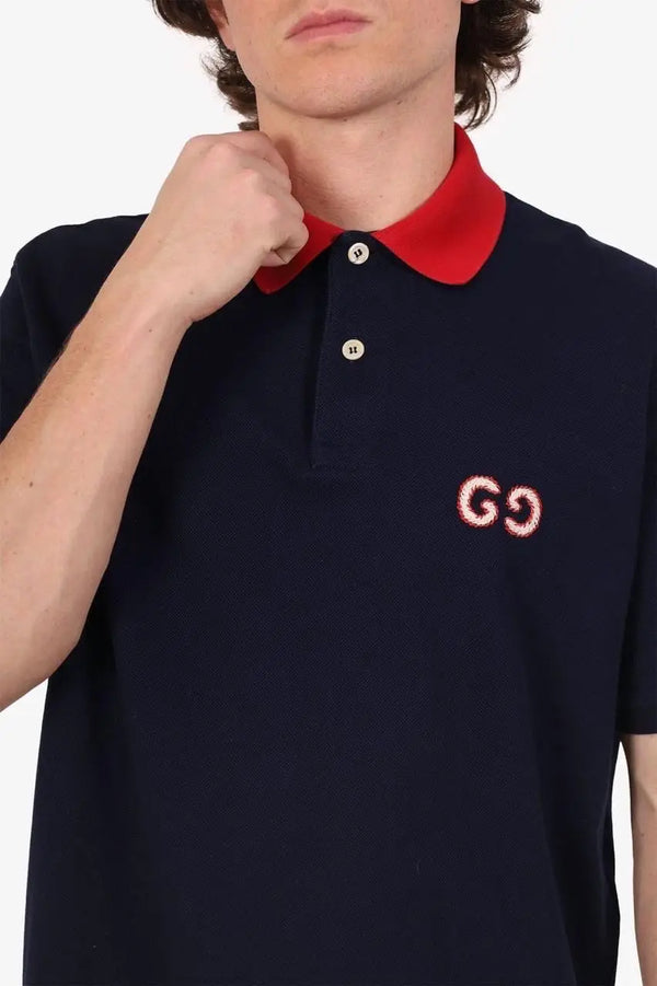Gucc i Navy Blue Logo Work Imported Polo T-Shirt