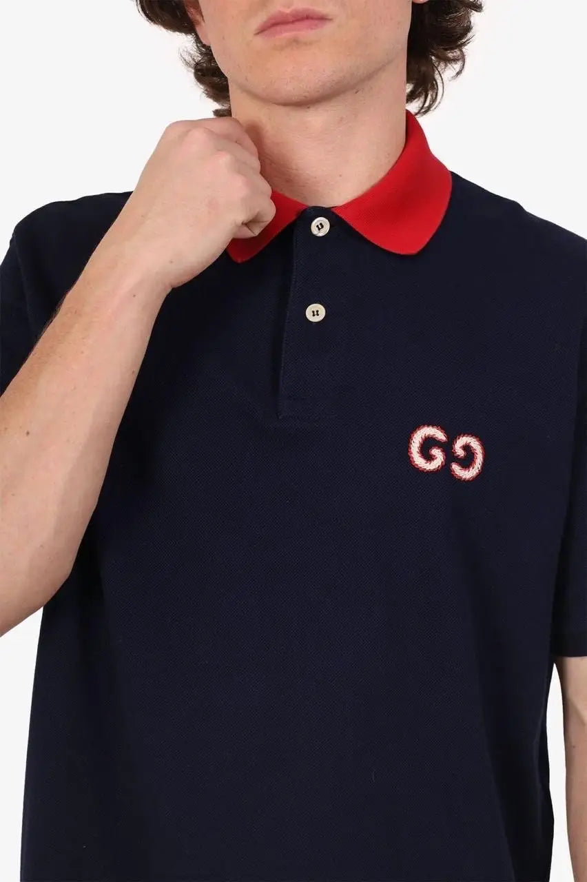 Gucc i Navy Blue Logo Work Imported Polo T-Shirt Main image