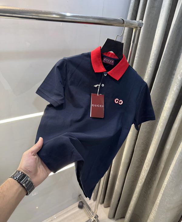 Gucc i Navy Blue Logo Work Imported Polo T-Shirt