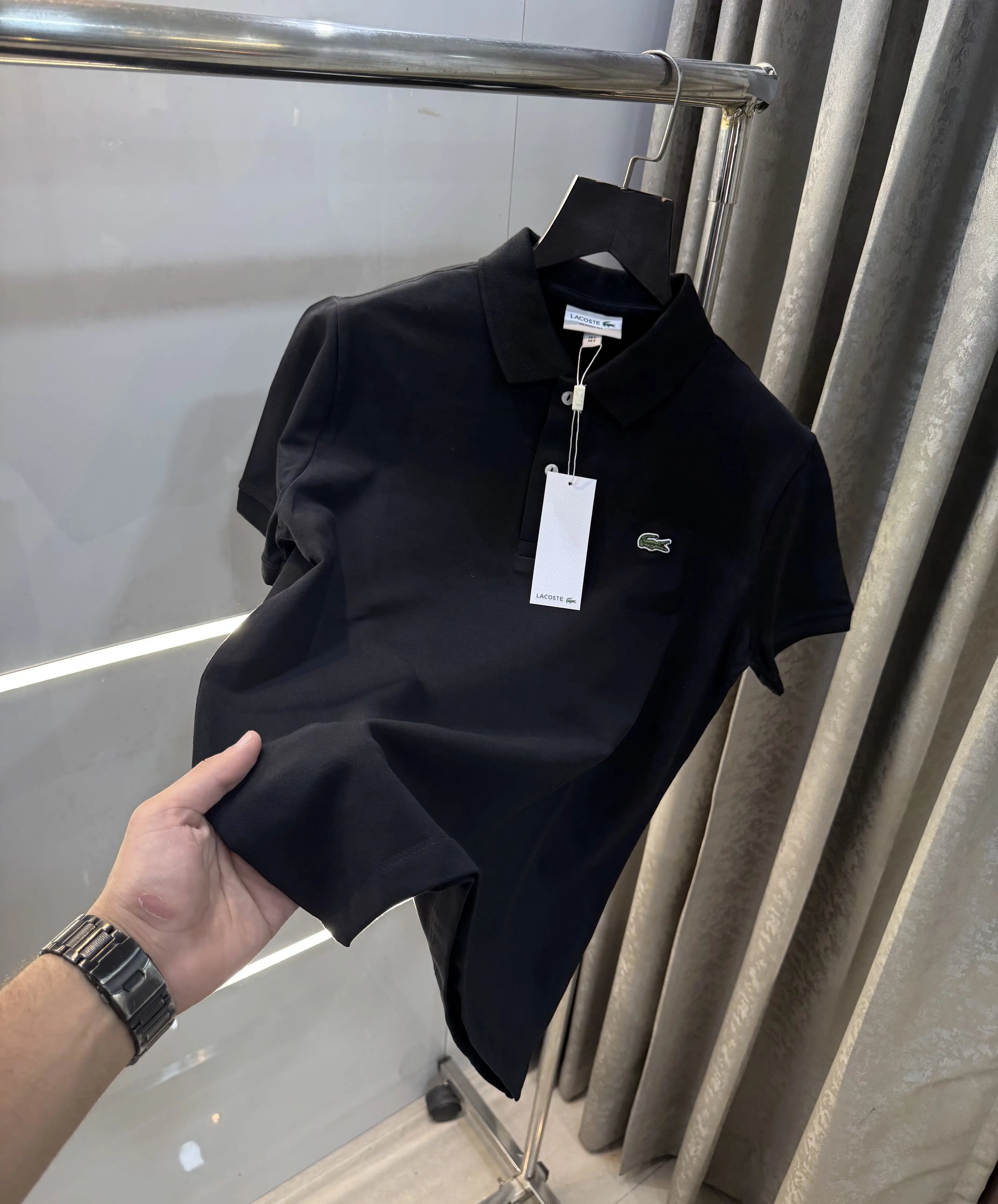 Lacost e Black Embroidery Logo Premium Polo T-Shirt