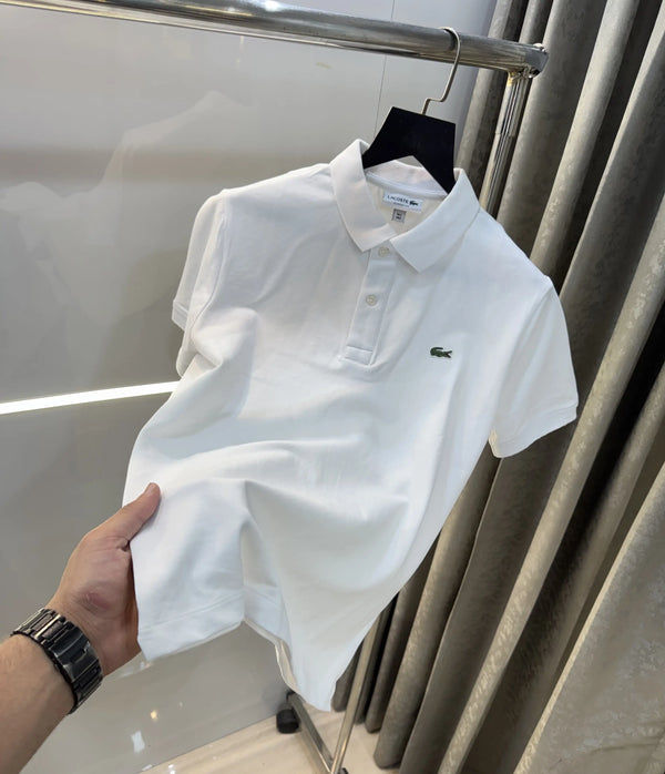 Lacost e White Embroidery Logo Premium Polo T-Shirt