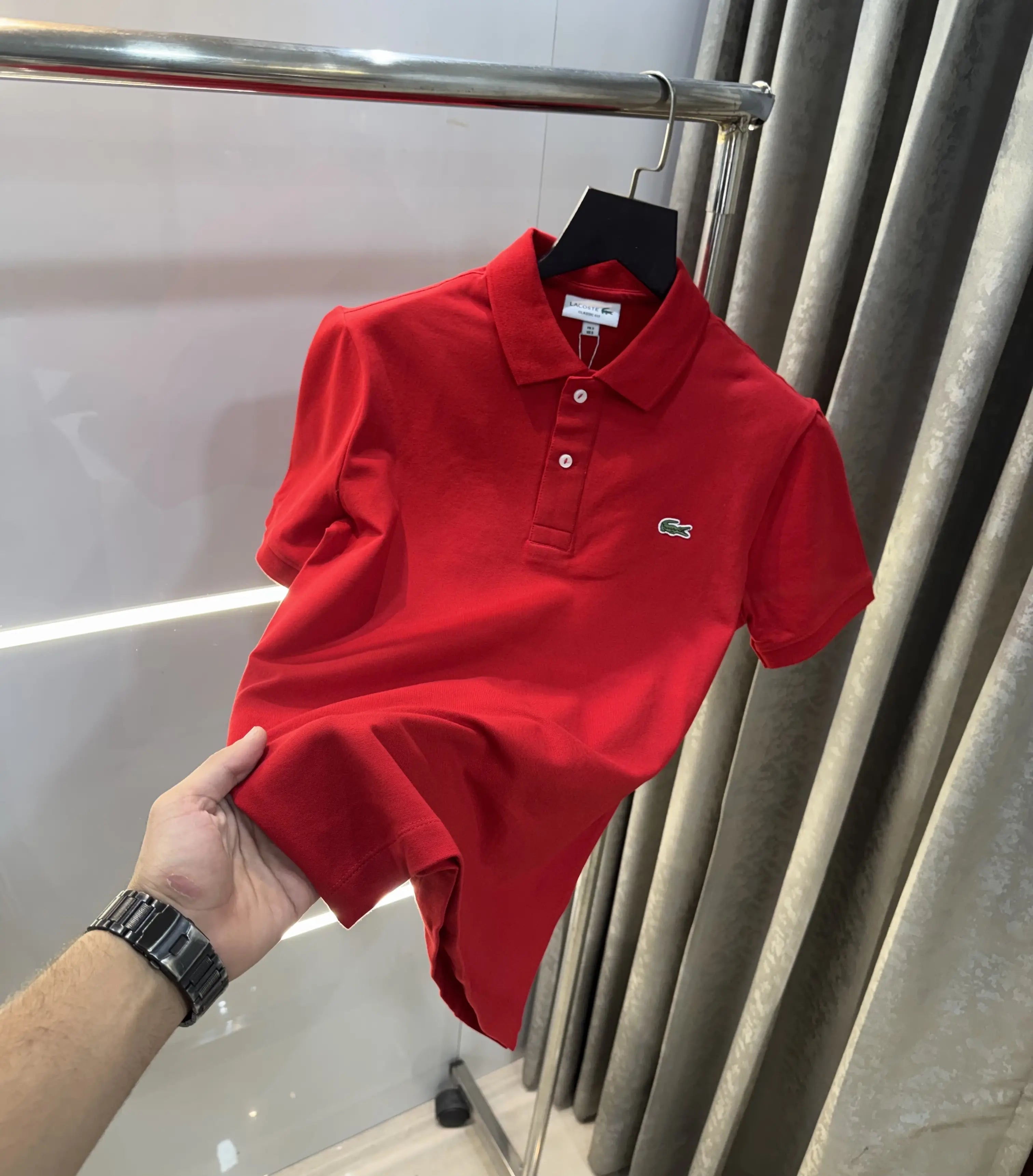 Lacost e Red Embroidery Logo Premium Polo T-Shirt
