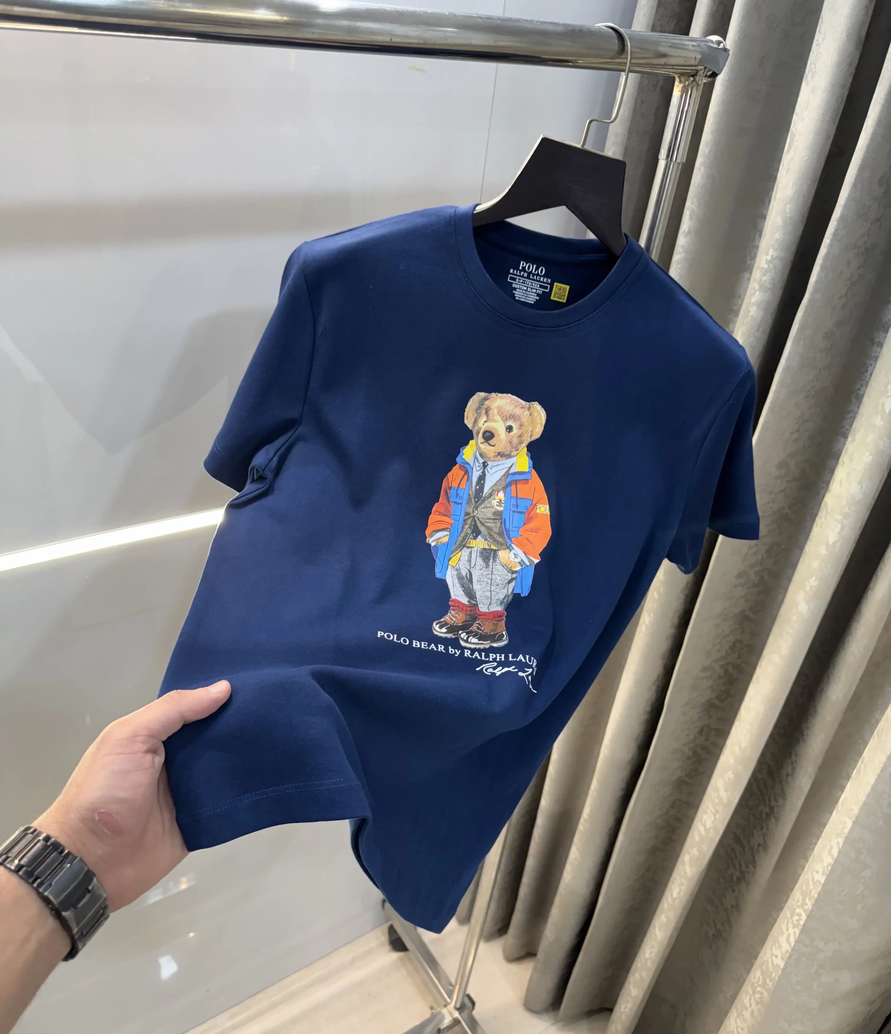 Ralp.h  Laure n Navy Blue Teddy Logo Premium T-Shirt