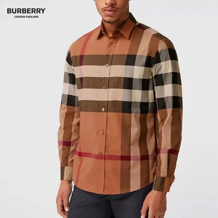 Burberr y 1 Dark Brown Checks Premium Shirt With Original Box Packing Secondary image