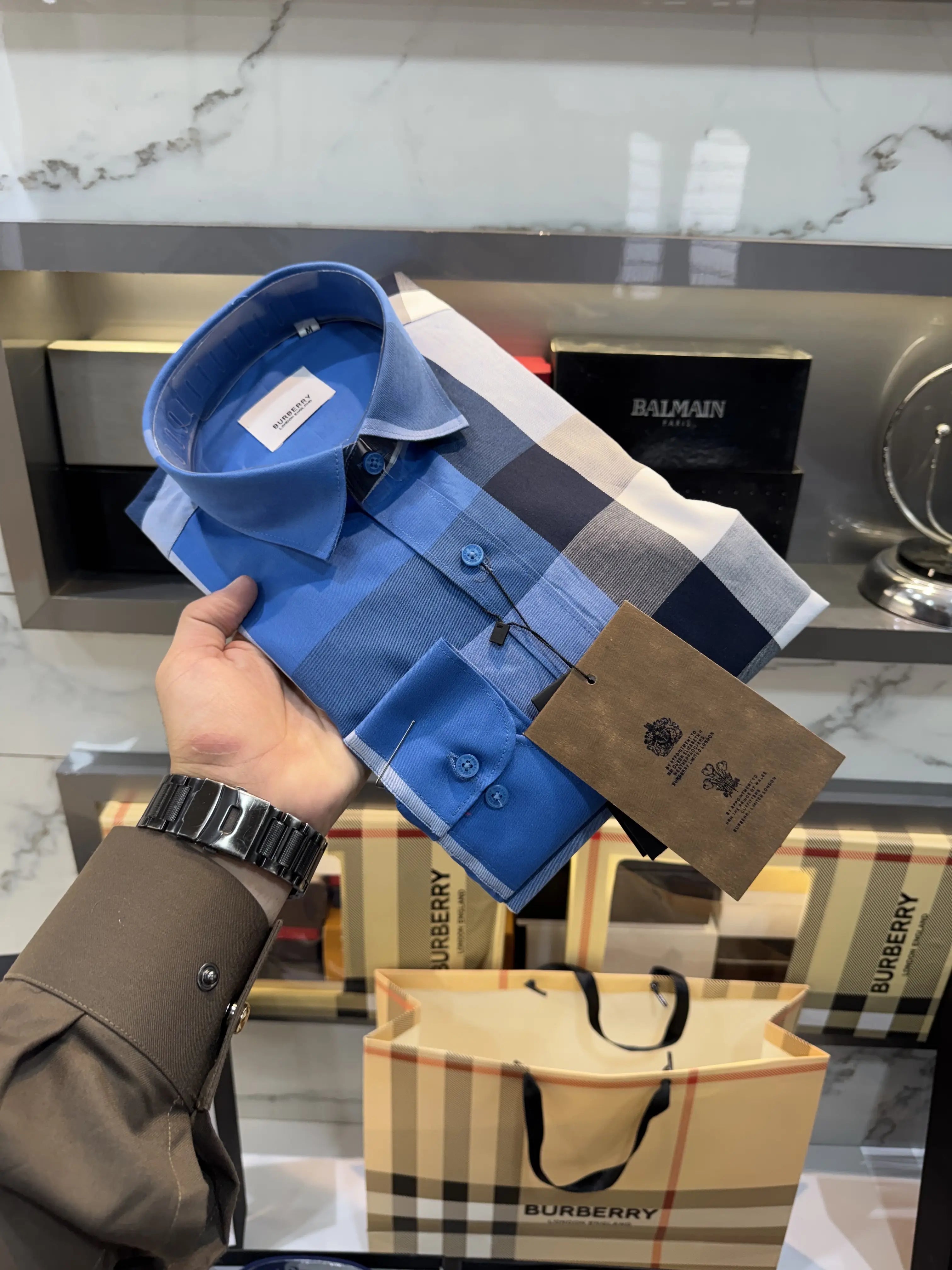 Burberr y 2 Blue Checks Premium Shirt With Original Bo_X Packing Main image