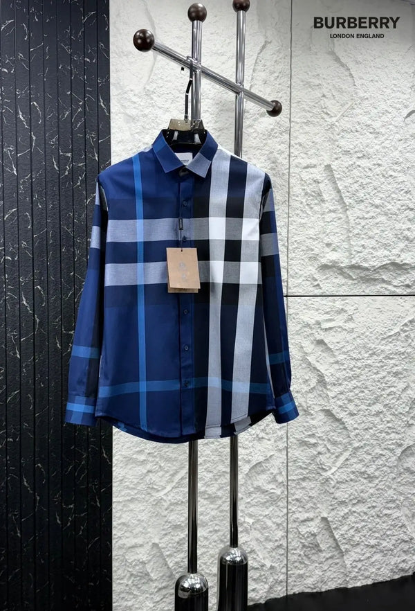 Burberr y 5 Navy Blue Checks Premium Shirt With Original Bo_X Packing