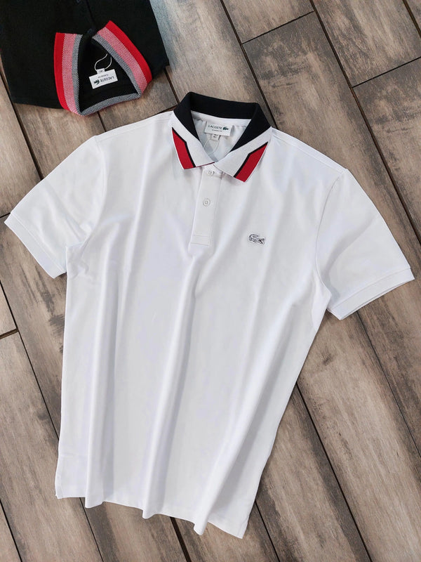 Lacost e White Embroidery Logo Premium Polo T-Shirt