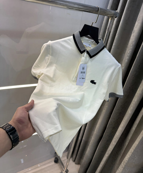 Lacost e Cream Embroidery Logo Premium Polo T-Shirt