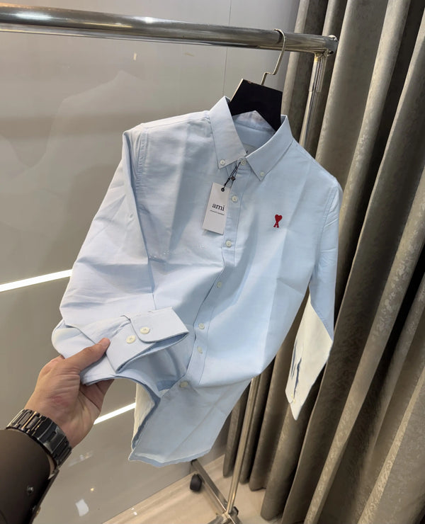 Ami Paris Sky Blue Embroidry Logo Premium Shirt