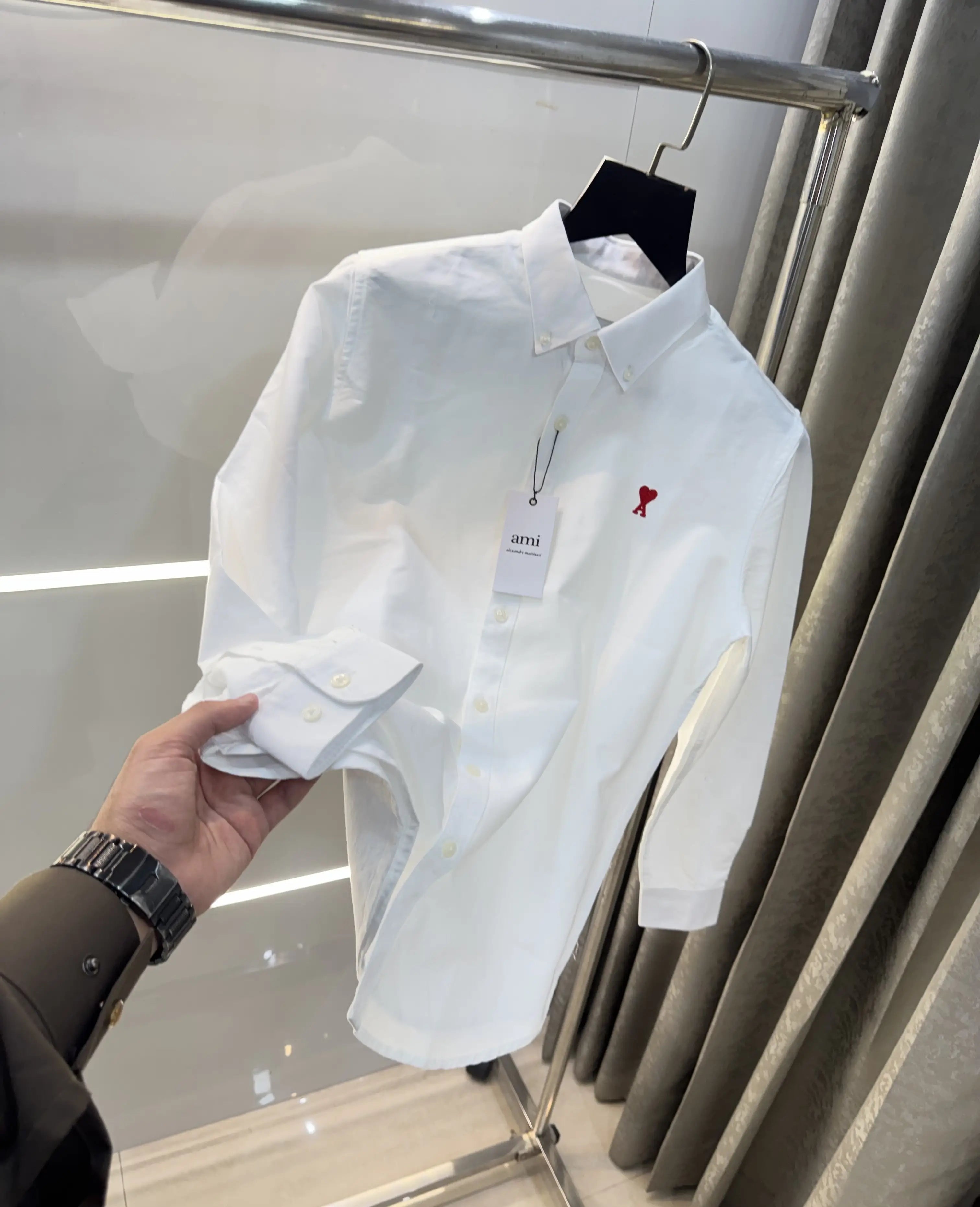 Ami Paris White Embroidry Logo Premium Shirt
