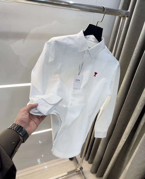 Ami Paris White Embroidry Logo Premium Shirt