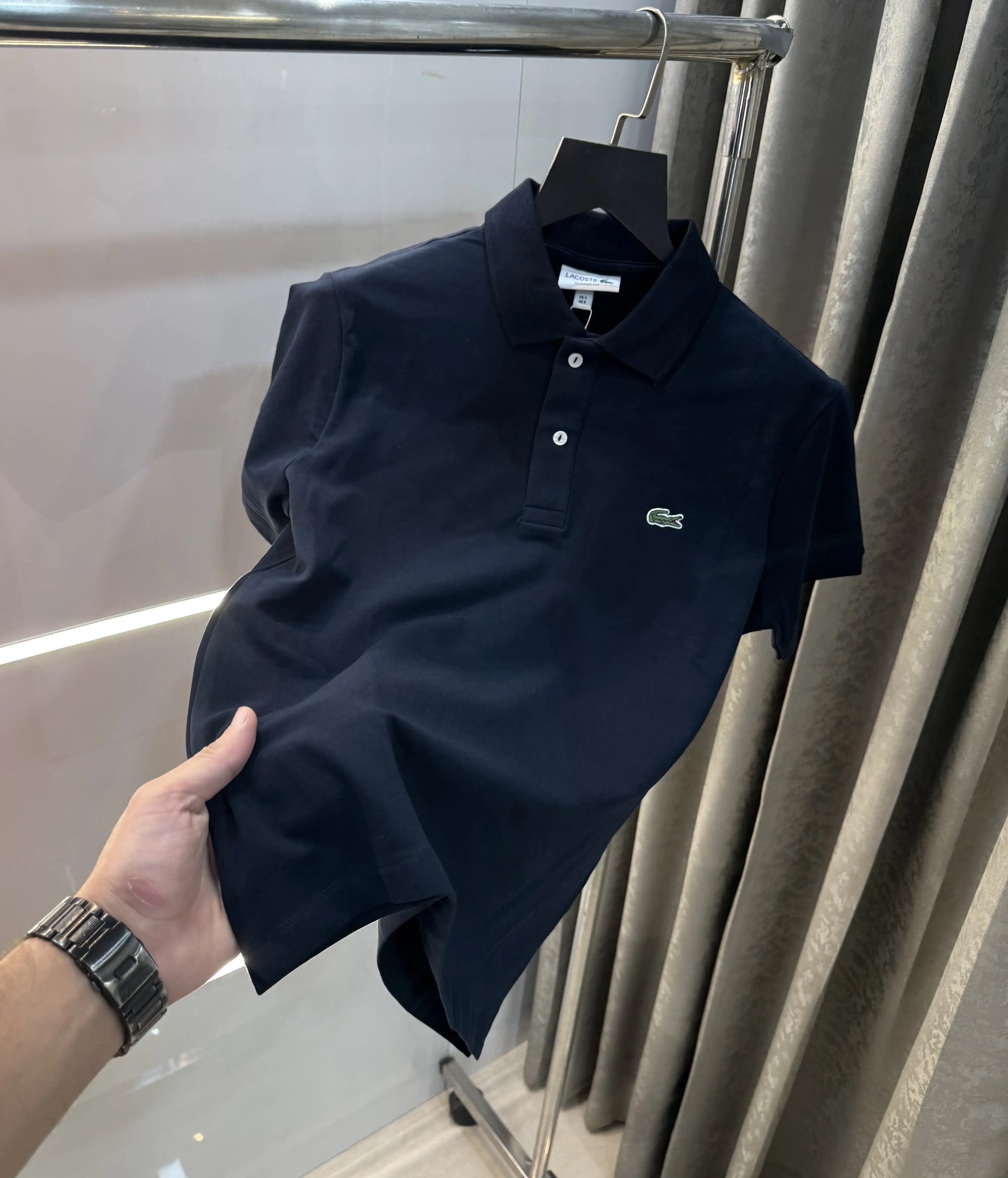 Lacost e Navy Blue Embroidery Logo Premium Polo T-Shirt