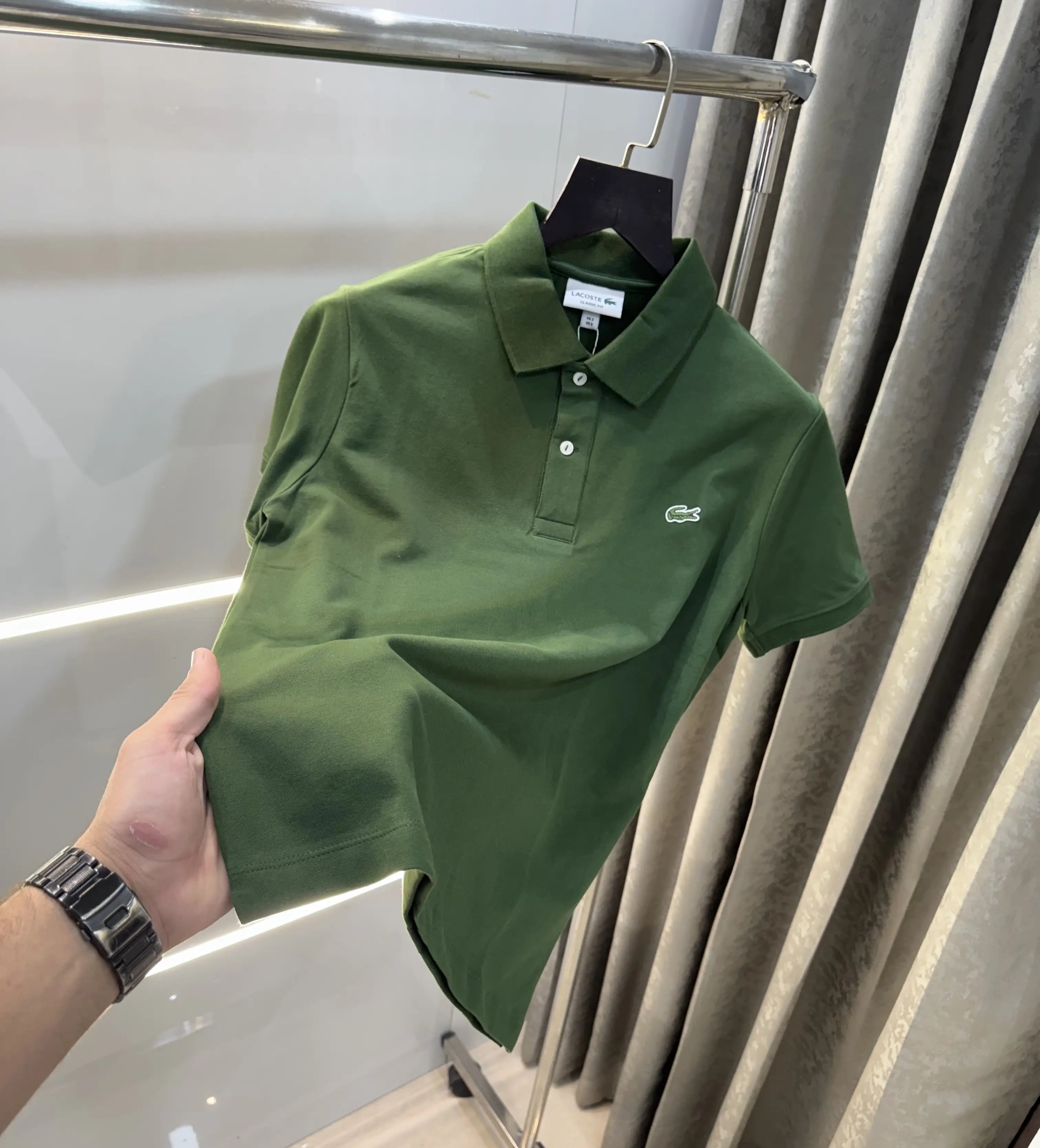 Lacost e Green Embroidery Logo Premium Polo T-Shirt