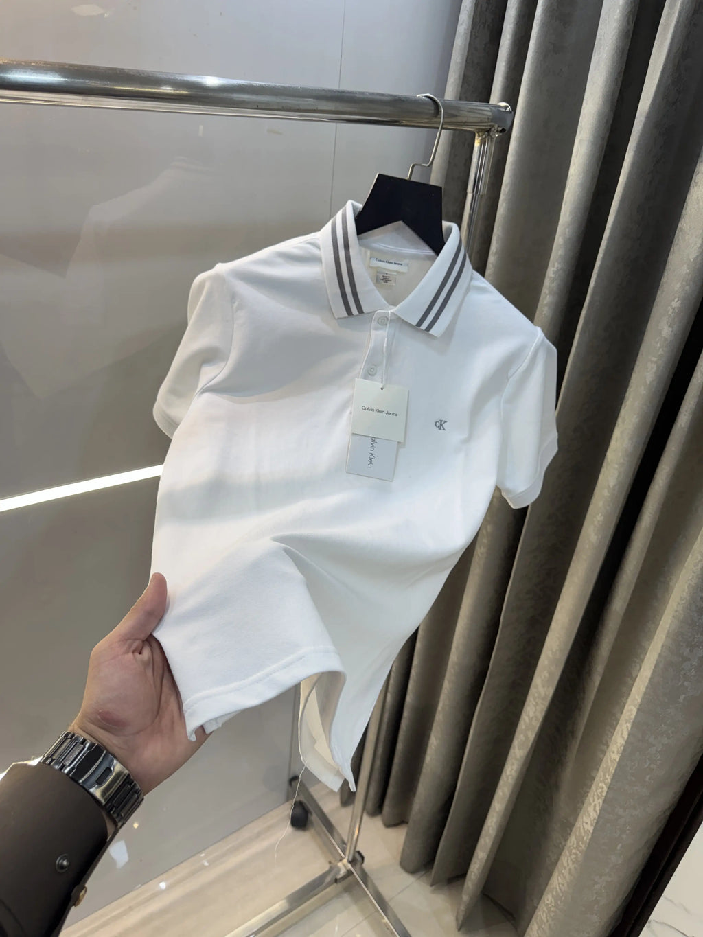 Calvin  Klein WhiteEmbroidery Logo Premium Polo T-Shirt
