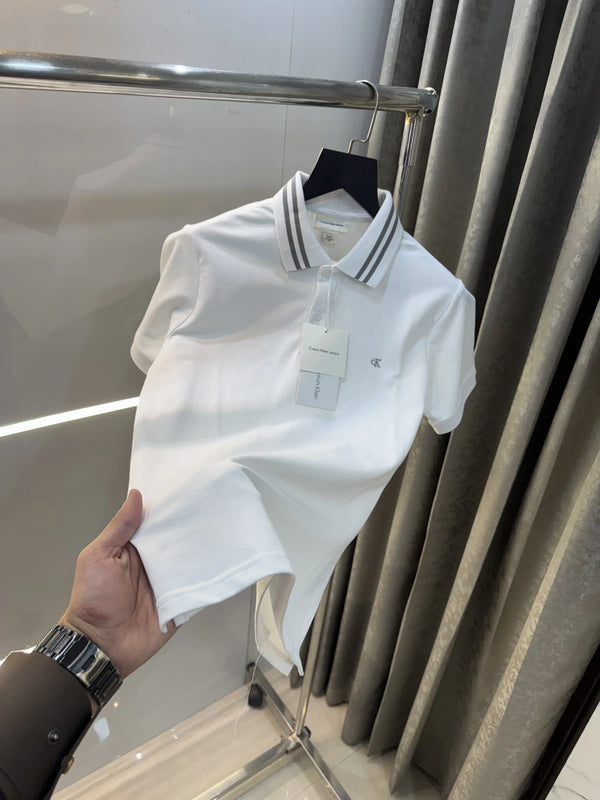 Calvin  Klein WhiteEmbroidery Logo Premium Polo T-Shirt