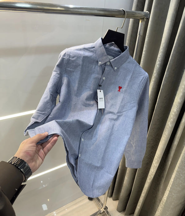 Ami Paris Indigo Blue Embroidry Logo Premium Shirt
