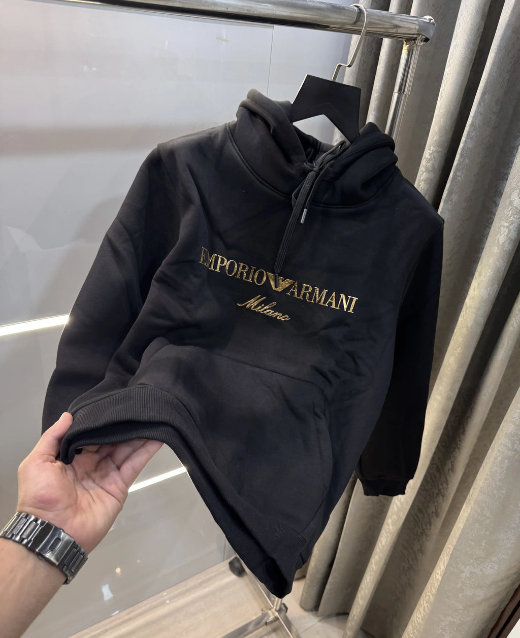 Emporio  Armani Black Logo Work Imported Hoodie